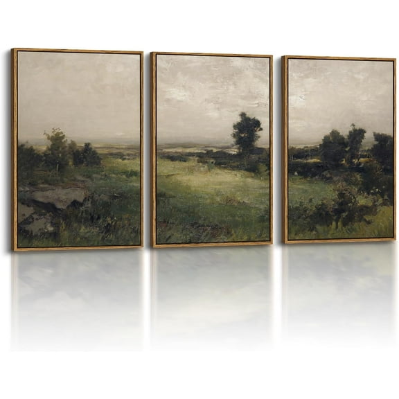 FCCUYE 3 Pcs d Canvas Art for Living Room, 16x24inch, Vintage Wall Decor, French Country Meadow Landscape Paintings with , Bedroom Farmhouse Decor Above Bed, Set of 3