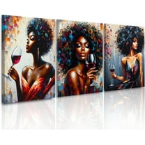 FCCUYE - 3 Piece Abstract African American Wall Art for Living Room Colorful Flower Hair Picture Floral Poster for Bathroom Black Girl Wall Art Canvas Prints Painting for Female Gifts 20x28inch