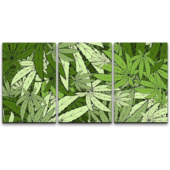 FCCUYE - 3 Piece Canvas Wall Art - Cannabis Texture Marijuana Leaf Pile Background with Flat Vintage Style - Modern Home Art Stretched and Framed Ready to Hang - 16"x24"x3 Panels