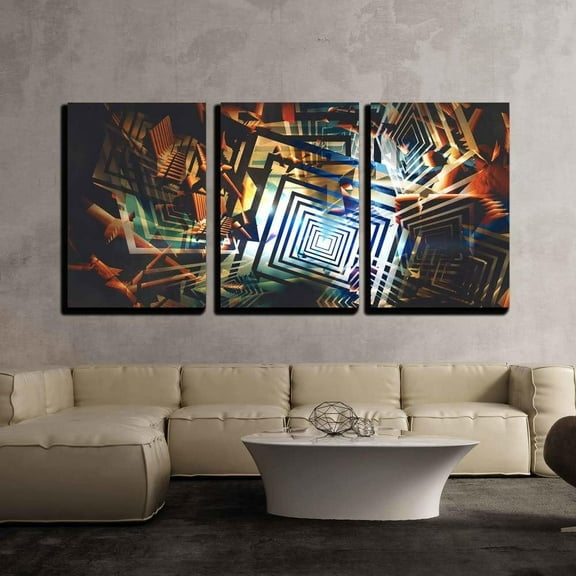 FCCUYE - 3 Piece Canvas Wall Art - Digital Painting of City Street at Night with Colorful Lights. - Modern Home Art Stretched and Framed Ready to Hang - 16"x24"x3 Panels