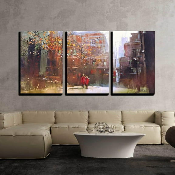 FCCUYE - 3 Piece Canvas Wall Art - Digital Painting of City Street at Night with Colorful Lights. - Modern Home Art Stretched and Framed Ready to Hang - 16"x24"x3 Panels