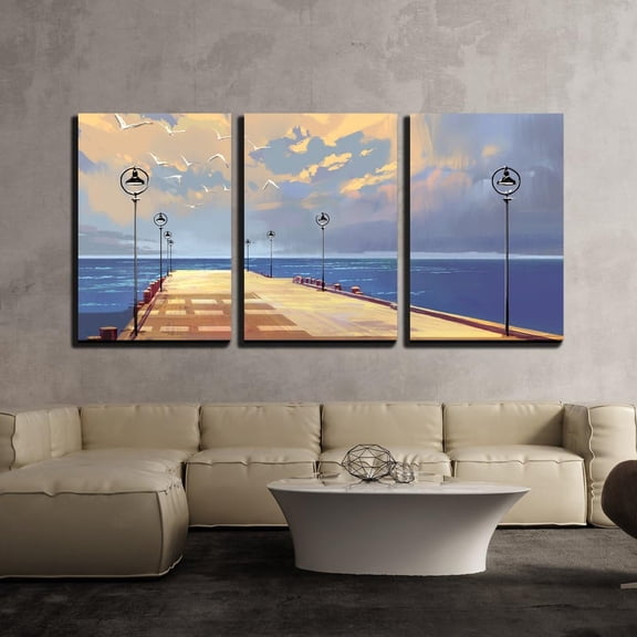FCCUYE - 3 Piece Canvas Wall Art - Digital Painting Showing Street Scene with Urban Traffic on a Beautiful Sunny Day - Modern Home Art Stretched and Framed Ready to Hang - 16"x24"x3 Panels