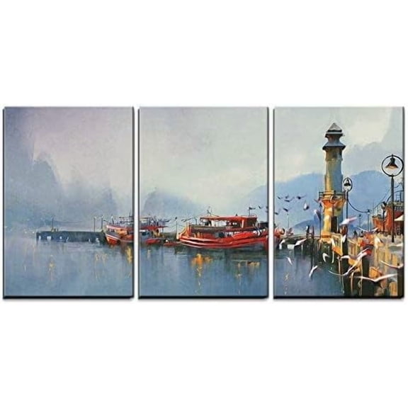 FCCUYE - 3 Piece Canvas Wall Art - Digital Painting Showing Street Scene with Urban Traffic on a Beautiful Sunny Day - Modern Home Art Stretched and Framed Ready to Hang - 16"x24"x3 Panels