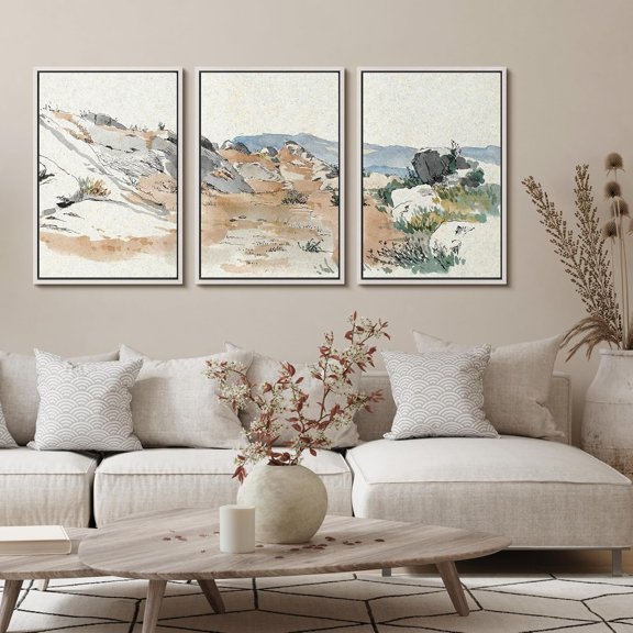 FCCUYE - 3 Piece Canvas Wall Art - Landscape with Purple Milky Way. Night Sky with Stars and Hills at Summer. - Modern Home Art Stretched and Framed Ready to Hang - 16"x24"x3 Panels