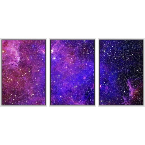 FCCUYE - 3 Piece Canvas Wall Art - Landscape with Purple Milky Way. Night Sky with Stars and Hills at Summer. - Modern Home Art Stretched and Framed Ready to Hang - 16"x24"x3 Panels
