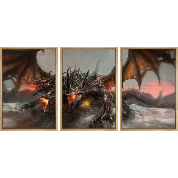 FCCUYE - 3 Piece Canvas Wall Art - Man Standing on Street Looking at Futuristic City at Night, Sci-Fi Concept - Modern Home Art Stretched and Framed Ready to Hang - 16"x24"x3 Panels