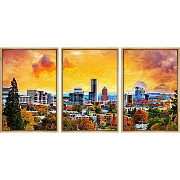 FCCUYE - 3 Piece Canvas Wall Art - Man Standing on Street Looking at Futuristic City at Night, Sci-Fi Concept - Modern Home Art Stretched and Framed Ready to Hang - 16"x24"x3 Panels