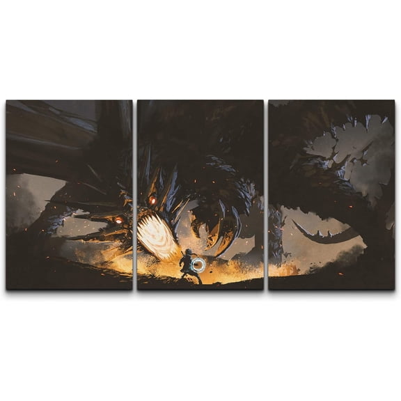 FCCUYE - 3 Piece Canvas Wall Art - Man Standing on Street Looking at Futuristic City at Night, Sci-Fi Concept - Modern Home Art Stretched and Framed Ready to Hang - 16"x24"x3 Panels