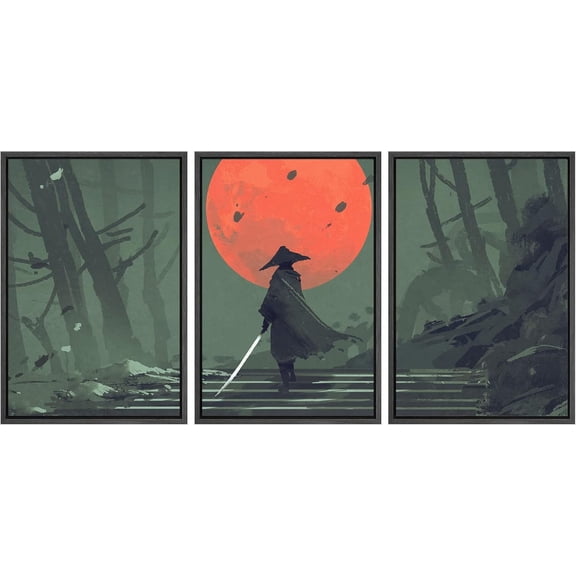 FCCUYE - 3 Piece Canvas Wall Art - Man Standing on Street Looking at Futuristic City at Night, Sci-Fi Concept - Modern Home Art Stretched and Framed Ready to Hang - 16"x24"x3 Panels