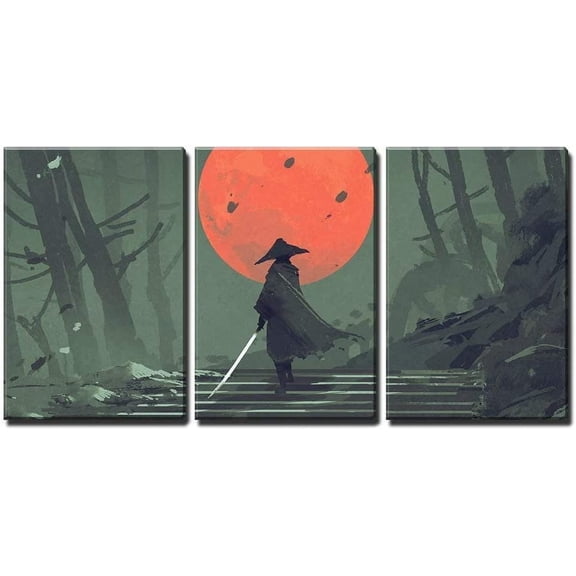 FCCUYE - 3 Piece Canvas Wall Art - Man Standing on Street Looking at Futuristic City at Night, Sci-Fi Concept - Modern Home Art Stretched and Framed Ready to Hang - 16"x24"x3 Panels