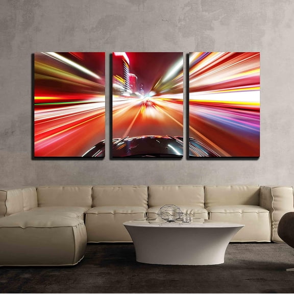 FCCUYE - 3 Piece Canvas Wall Art - Subway High-Speed Train with Motion Blur - Modern Home Art Stretched and Framed Ready to Hang - 24"x36"x3 Panels