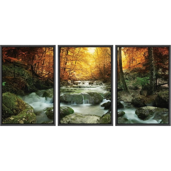 FCCUYE - 3 Piece Canvas Wall Art - Waterfall in Plitvice National Park, Croatia - Modern Home Art Stretched and Framed Ready to Hang - 24"x36"x3 Panels