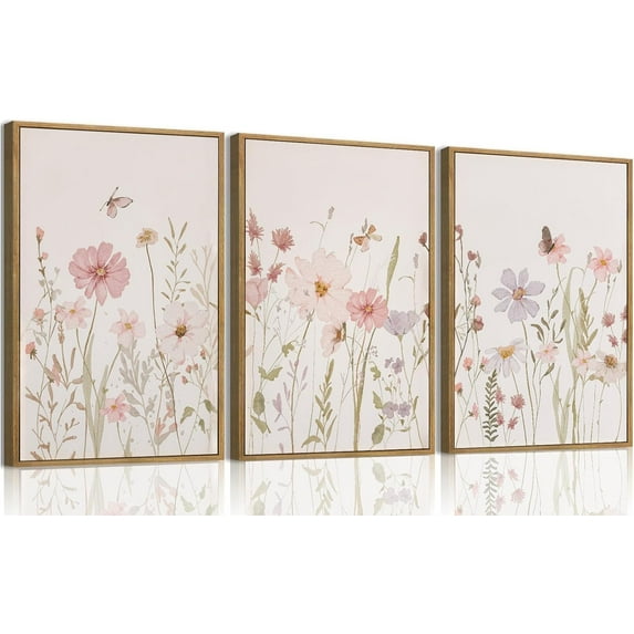 FCCUYE 3 Piece Flower Market Canvas Wall Art|d,Boho Floral Wall Art,Abstract Botanical Wall Decor,Green Wildflower Modern Minimalist Paintings For Living Room Bedroom Bathroom 12x16in