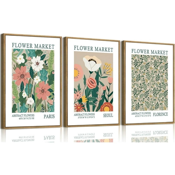 FCCUYE 3 Piece Flower Market Canvas Wall Art|d,Boho Floral Wall Art,Abstract Botanical Wall Decor,Green Wildflower Modern Minimalist Paintings For Living Room Bedroom Bathroom 12x16in