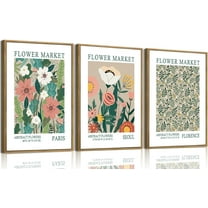 FCCUYE 3 Piece Flower Market Canvas Wall Art|d,Boho Floral Wall Art,Abstract Botanical Wall Decor,Green Wildflower Modern Minimalist Paintings For Living Room Bedroom Bathroom 12x16in