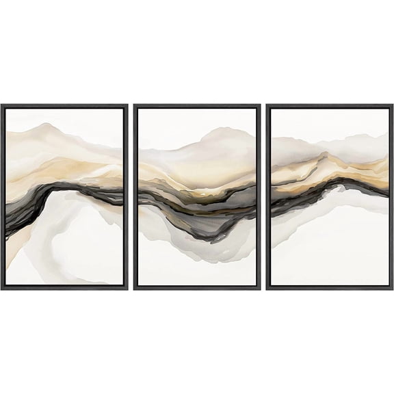 FCCUYE 3 Piece Framed Canvas Wall Art A Series of White Clouds in The Blue Sky Nature Wilderness Illustrations Abstract Traditional Home Artwork Decoration for Living Room,Bedroom - 24"x36"x3 NATURAL