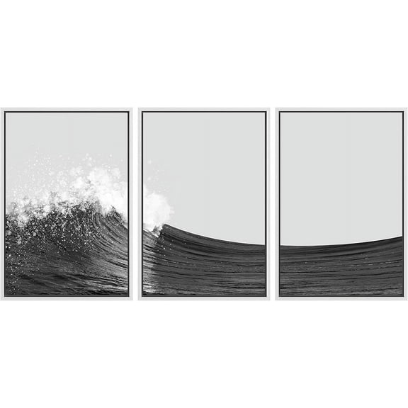 FCCUYE 3 Piece Framed Canvas Wall Art A Series of White Clouds in The Blue Sky Nature Wilderness Illustrations Abstract Traditional Home Artwork Decoration for Living Room,Bedroom - 24"x36"x3 NATURAL