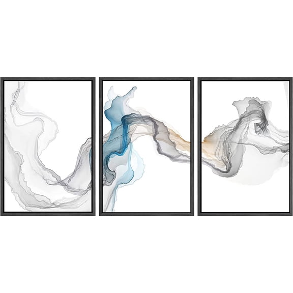 FCCUYE 3 Piece Framed Canvas Wall Art A Series of White Clouds in The Blue Sky Nature Wilderness Illustrations Abstract Traditional Home Artwork Decoration for Living Room,Bedroom - 24"x36"x3 NATURAL