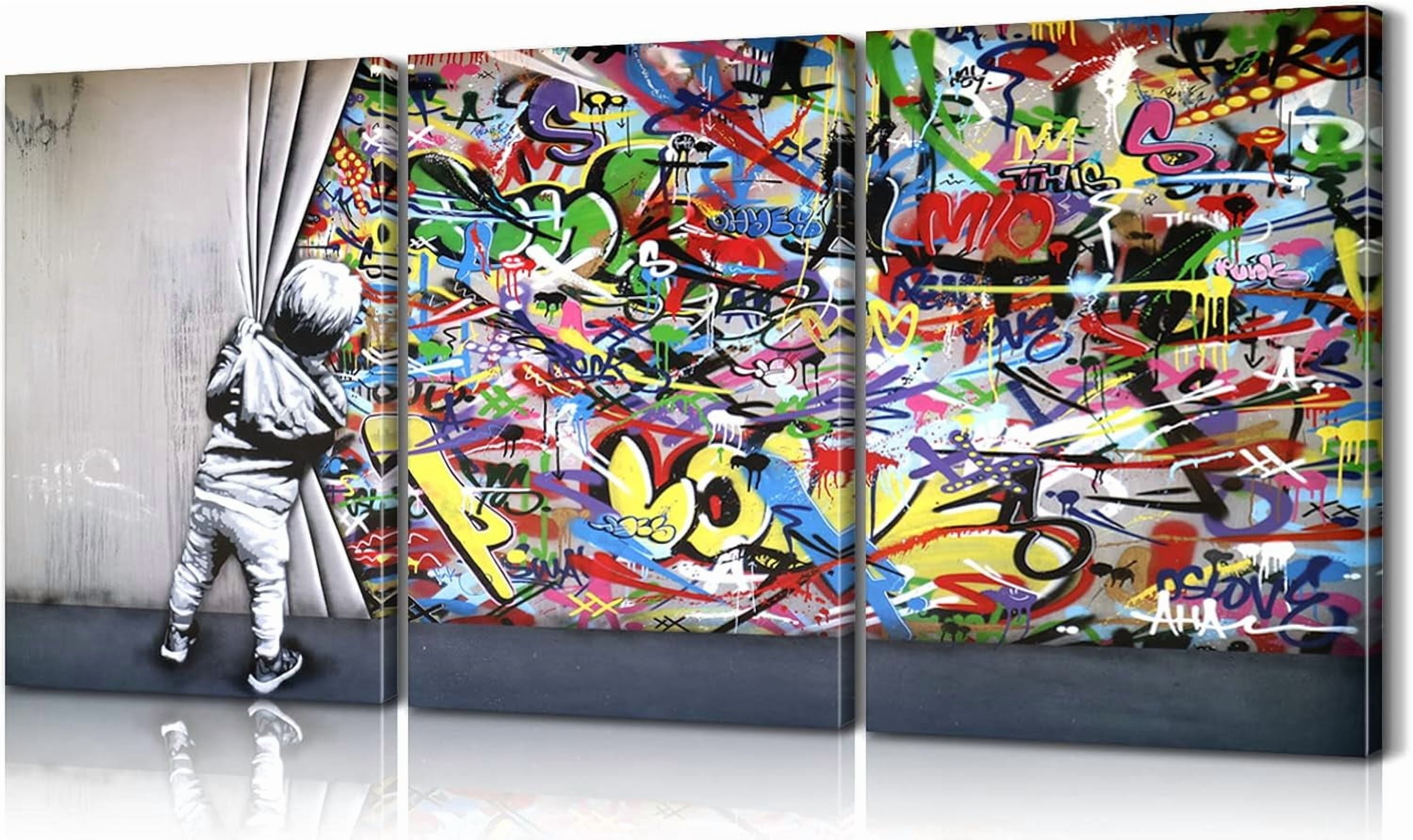 FCCUYE 3 Piece Graffiti Art Wall Decor Pop Canvas Colorful Paintings ...