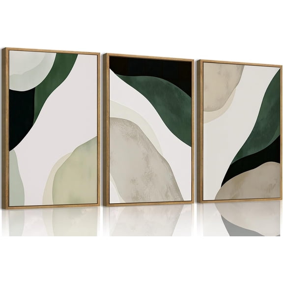 FCCUYE 3 Piece Large Modern Abstract Canvas Framed Wall Art For Living Room, Sage Green Minimalist Wall Art Decor Posters Prints For Bedroom Office, 12x16in