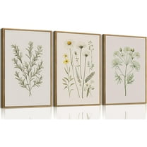 FCCUYE 3 Piece Vintage Floral Canvas Wall Art Framed,Large Wildflower Wall Decor,Neutral Farmhouse Botanical Daisy Wall Painting,Modern Floral Art Prints For Living Room,Bedroom,Office 12x16in