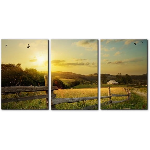 FCCUYE 3 Pieces Canvas Print Wall Art Set Lake Sunset Landscape Modern Walls Decoration for Living Room Bedroom Office Reeds Birds Flying Shore Dusk Pictures Painting d Artwork - 12"x16"x3 Panels
