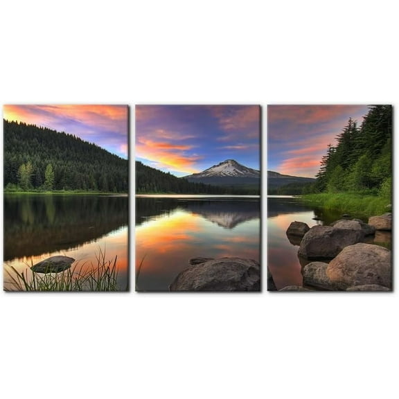 FCCUYE 3 Pieces Canvas Print Wall Art Set Lake Sunset Landscape Modern Walls Decoration for Living Room Bedroom Office Reeds Birds Flying Shore Dusk Pictures Painting d Artwork - 12"x16"x3 Panels