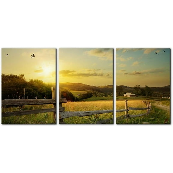 FCCUYE 3 Pieces Canvas Print Wall Art Set Lake Sunset Landscape Modern Walls Decoration for Living Room Bedroom Office Reeds Birds Flying Shore Dusk Pictures Painting d Artwork - 12"x16"x3 Panels
