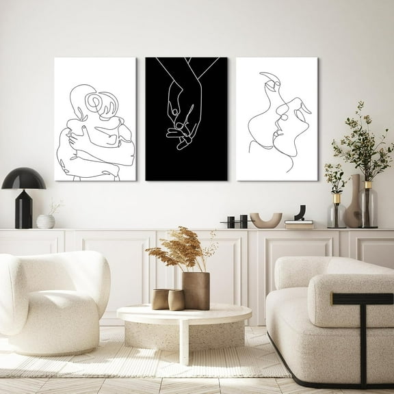 FCCUYE 3 Pieces Girl in Black Dress Wall Art Fashion Women Canvas Pictures for Bedroom Beauty Salon Bathroom Makeup Room Decor