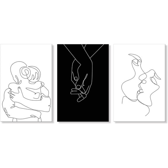 FCCUYE 3 Pieces Girl in Black Dress Wall Art Fashion Women Canvas Pictures for Bedroom Beauty Salon Bathroom Makeup Room Decor