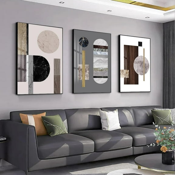 FCCUYE 3 Pieces Modern Funky Wall Art For Living Room Geometry For Home Decoration Pictures Dark On Abstract Canvas Print Paintings Bedroom Bathroom Office Posters & Prints (Medium Size 16x24inch)