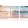thumbnail image 1 of FCCUYE 3 Pieces Pink Beach Canvas Wall Art Coastal Sunset Landscape Pictures Print Modern Seascape Artwork for Home Decoration Stretched and d Ready to Hang (16Wx24Lx3PCS), 1 of 7