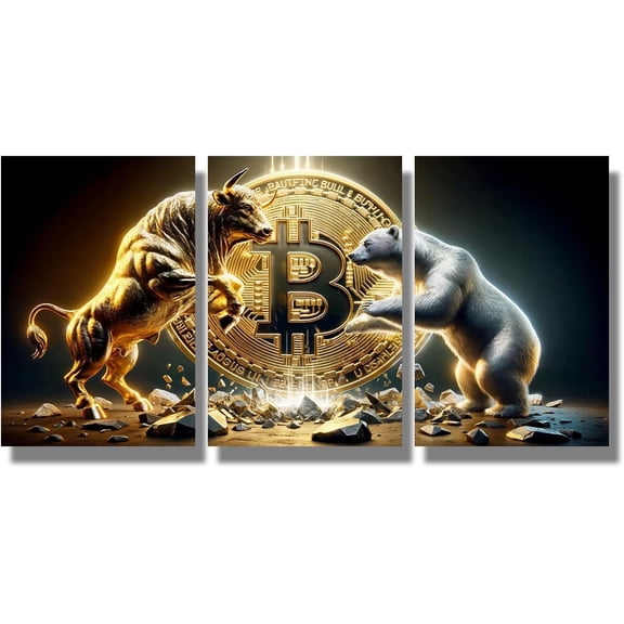 FCCUYE 3 Pieces Red Digital Bear and A Green Wireframe Bull Wall Art Stock Market Bull Vs Bear Sign Poster Trading Investor Canvas Trader Prints for Office Wall Decor 48x24 inches