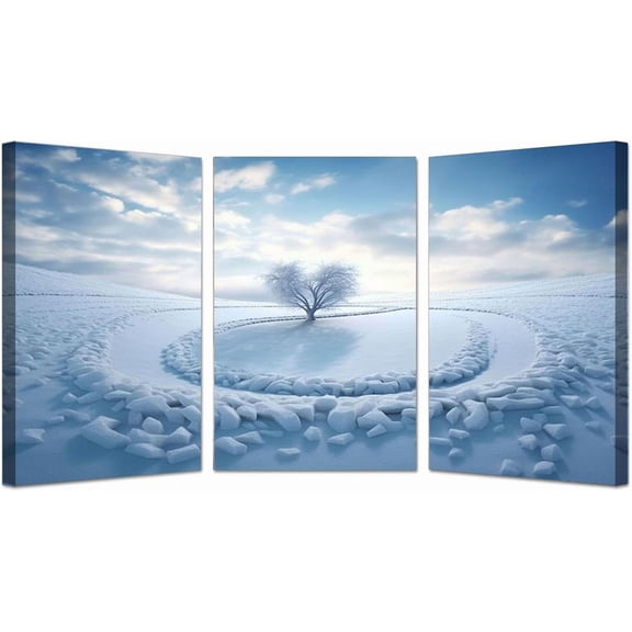 FCCUYE 3PCS Nature Winter Landscape Modern Canvas Wall Art, Snow Scene Sunset White Pictures Home Wall Decorations For Bedroom Living Room Paintings Canvas -24x32in Und