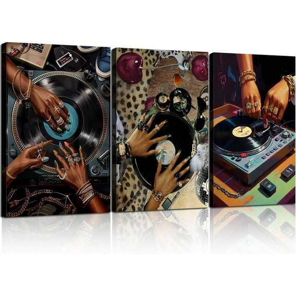 FCCUYE 3Pcs Black Girls Wall Art African American Fashion Canvas Print Luxury Shiny Picture Gold Jewelry Decorative Prints Posters Bedroom Living Room Salon Artwork 12X16Inch