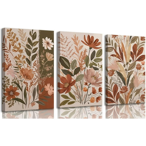 FCCUYE 3Pcs Boho Wall Art Green Botanical Print Floral Wall Decor pictures Earth Tones Plants Flowers Neutral Painting Aesthetic Artwork 3 Piece Wall Decoration 12" x 16" Poster