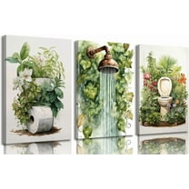 FCCUYE 3Pcs Green Botanical Bathroom Poster Wall Art Sage Green Leaves Wall Canvas Decor pictures Flowers Watercolor Paintings Prints Artwork for Home Bathroom Decoration 12x16in