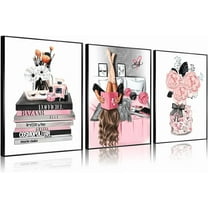 FCCUYE 3Pcs Leopard Print Canvas Wall Art Picture Fashion Cheetah Printed Stylish Pink Books High Heels Perfume Poster Painting Preppy Girl Wall Decor for Living Room Women Bedroom 12x16in Unframed