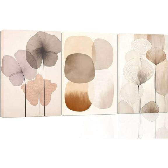FCCUYE 3pcs Neutral Beige Wall Art Abstract Botanical Canvas Prints Modern Simple Flower Paintings Poster Wabi-sabi Geometric Wall Decor Boho Plant Pictures For Bedroom living room Und