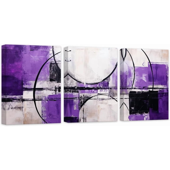 FCCUYE Abstract Canvas Prints Wall Art 3 Piece Purple and Gold Abstract Bathroom Pictures for Living Room Bedroom Decor Framed (11x14inchx3Pcs, Purple - 2)
