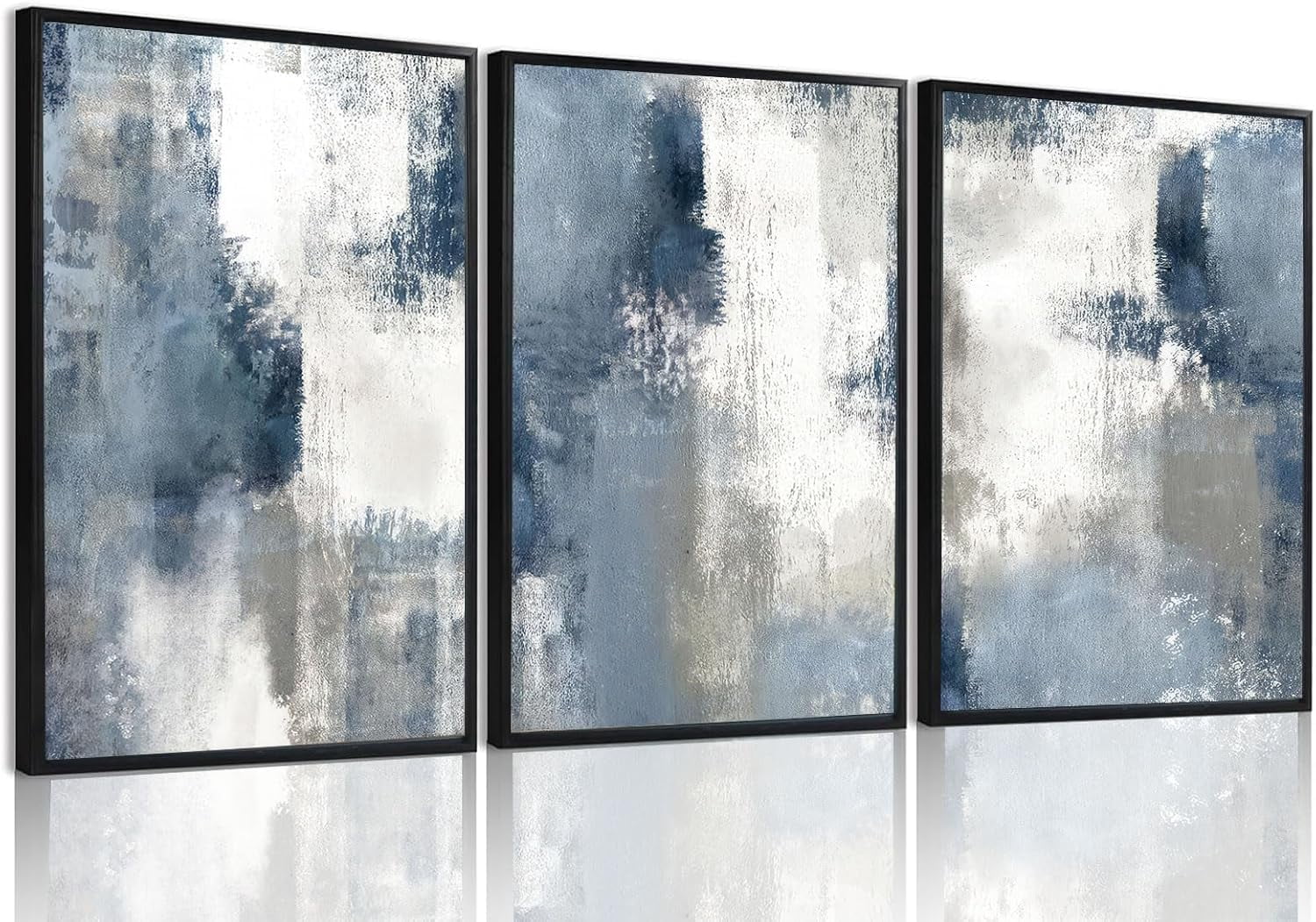 FCCUYE Abstract Wall Art Navy Blue Gray Canvas Large Framed Set of 3 ...