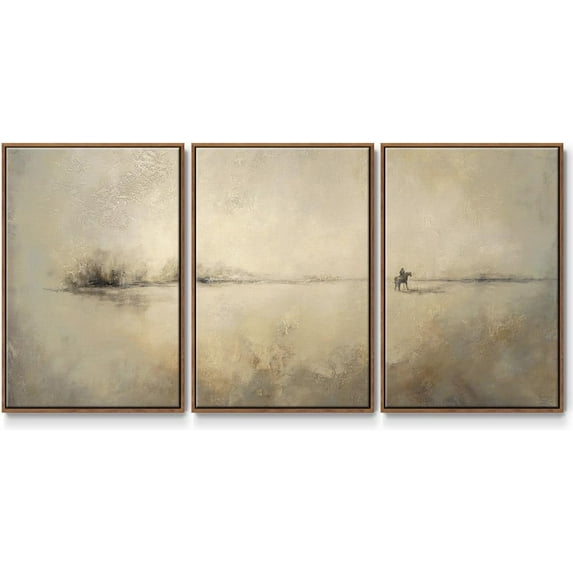 FCCUYE Abstract Wall Art Our Way to Fall Black and Brown Painting Modern Minimalist Artwork Canvas Prints Wall Decor for Bathroom and Kitchen-Gold Floater Frame-24”x36”x 3 Panels, LS022