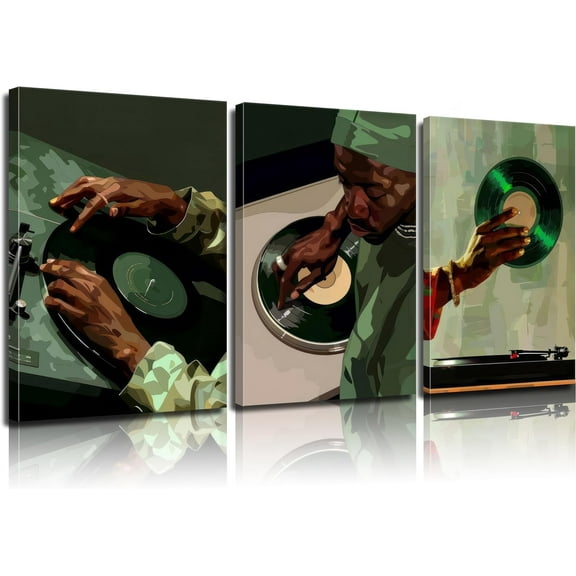 FCCUYE African American DJ Canvas Wall Art Black Men Painting Picture Wall Decor Hip Hop Music Theme Poster Modern Black Culture Prints Artwork for Mens Bedroom Dorm DJ Studio Apartment Decorate Und