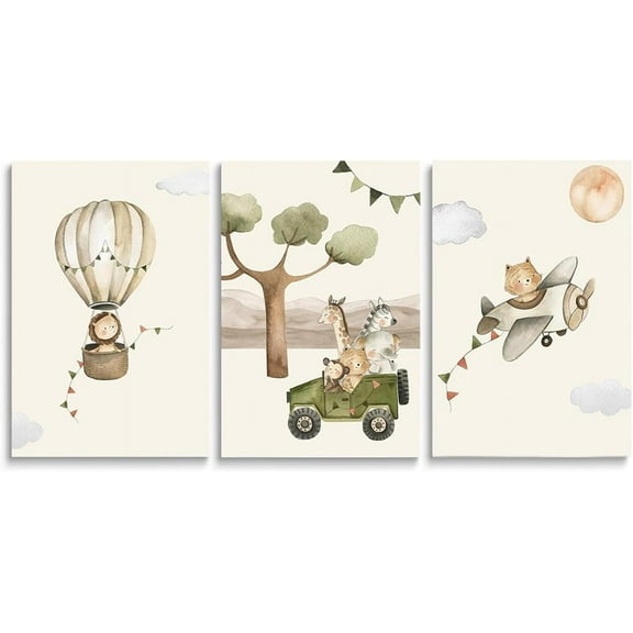 FCCUYE Barnyard Rustic Farm Nursery Decor Set of 3 Farmhouse Prints Watercolor Barn Green Tractor Windmill Farmhouse Nursery Room Wall Decor for Baby Boy Framed Canvas Wall Art 12"x16"