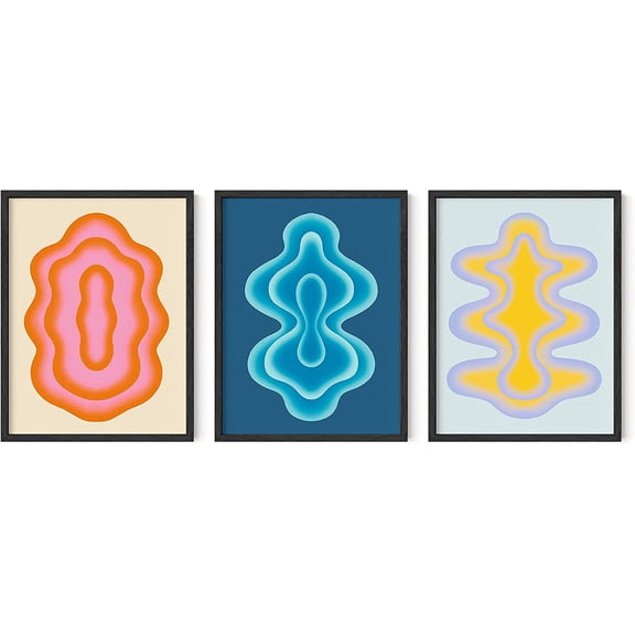 FCCUYE Bauhaus Poster Art - Set of 3 Modern Abstract Wall Art, Vintage Posters and Prints, Frameable Blue Yellow Wall Art, Colorful Art (Beige Frame, 12x16)