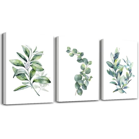 FCCUYE Black Framed Wall Art For Bedroom Wall Decor For Living RoomPlants Green Leaves Painting Bathroom Walls Pictures Kitchen Wall Decorations Office Decor Set Of 3 Piece Framed Prints Art