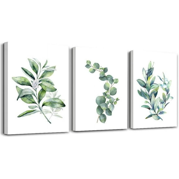FCCUYE Black Framed Wall Art For Bedroom Wall Decor For Living RoomPlants Green Leaves Painting Bathroom Walls Pictures Kitchen Wall Decorations Office Decor Set Of 3 Piece Framed Prints Art