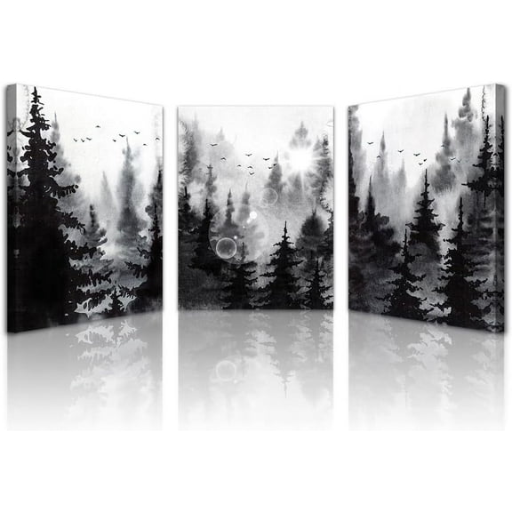 FCCUYE Black Framed Wall Art For Living Room Large Size Decor Bedroom Pictures Aurora Purple Tree Scenery Painting Office Modern Home Decorations Set Of 3 Piece Prints