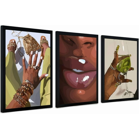 FCCUYE Black Girl Wall Art, African American Black Woman Canvas Wall Decor, Modern Fashion Black Female Pictures Prints for Living Room Dormitory Bedroom 12" x 16"