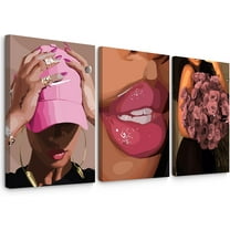 FCCUYE Black Woman Wall Art Pink Black Girl Canvas Decor African American Wall Art Picture Fashion Women Gril Poster Painting Abstract Flower People Art for Living Room Bedroom 16x24x3 Inch Und